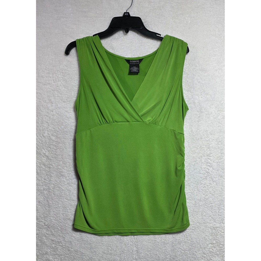 George Stretch Women's Sleeveless Surplice V-Neck Ruched Top Frozen Kiwi Green L